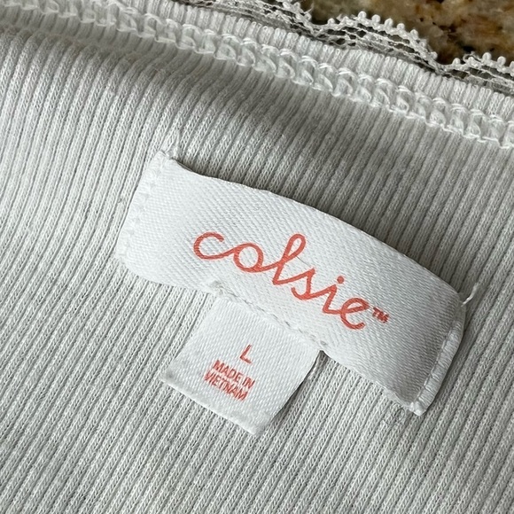 Colsie Ivory Lace Trim Crop Top Ribbed Knit L Boho Hippie Ethereal Balletcore L - Picture 8 of 10